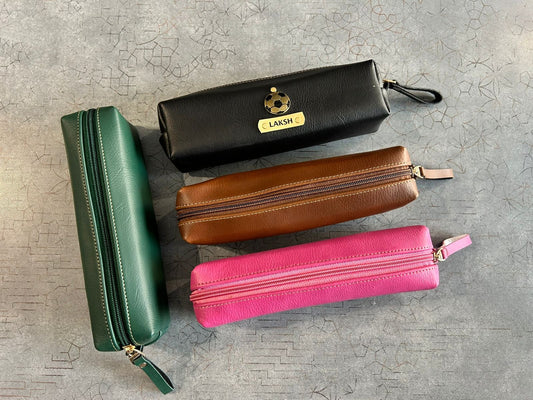 Personalized Leather Pencil Pouch with Name | Custom Zip Pen Case