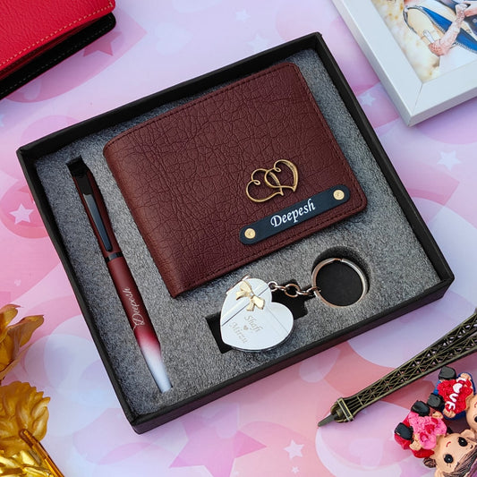 Personalized Wallet, Keychain & Pen Gift Set for Men