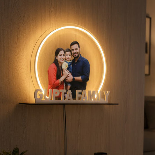 Personalized LED Photo Frame with Name | Custom Sand Art Portrait | Wooden Wall Decor