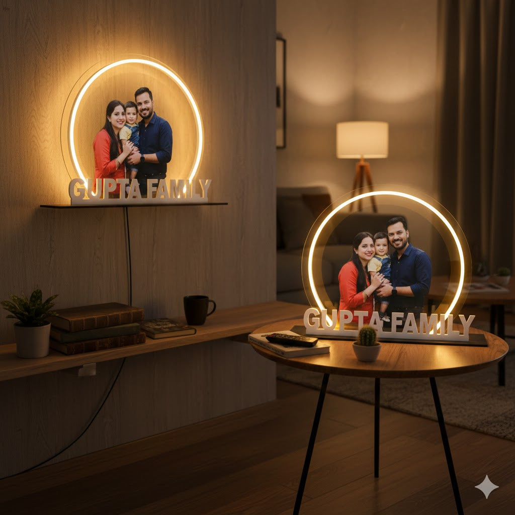 Personalized LED Photo Frame with Name | Custom Sand Art Portrait | Wooden Wall Decor