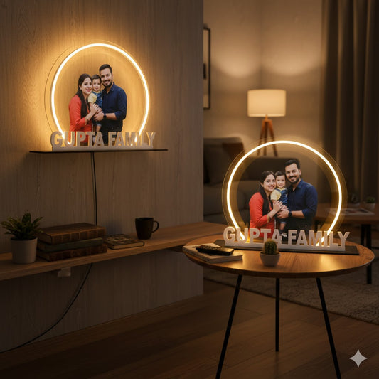 Personalized LED Photo Frame with Name | Custom Sand Art Portrait | Wooden Wall Decor