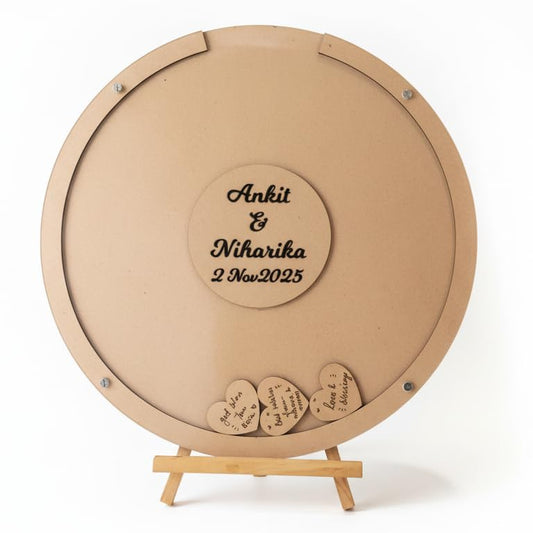 Personalized Wedding Guestbook Dropbox | Round Wooden Guestbook Alternative with Hearts, Stand & Sign | Keepsake Drop Box for Weddings & Events